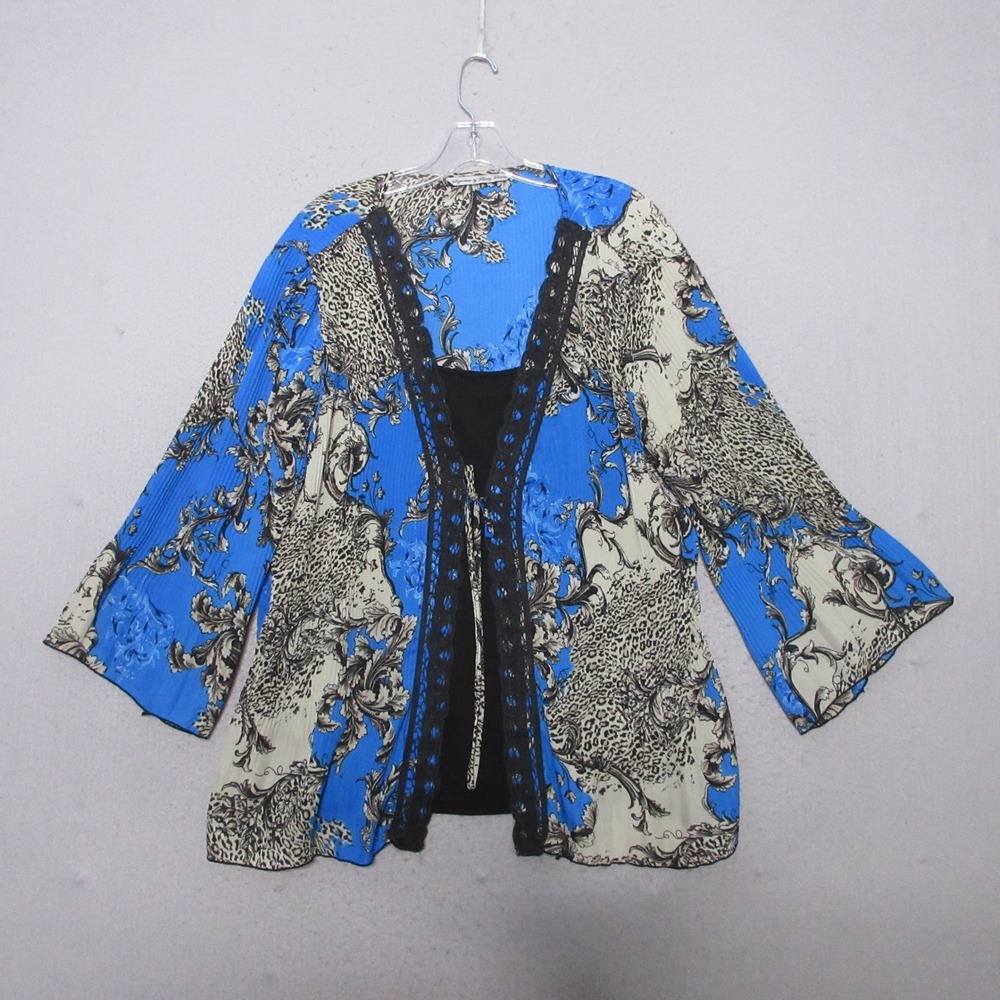 Vintage Signature by Larry Levine Top XL Leopard Baroque Lace Pleated Boho Fairy